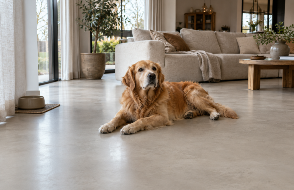 golden retriever op warme gietvloer